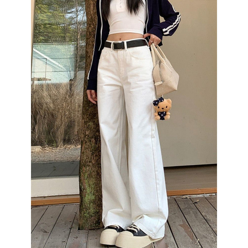 90s streetwear White Wide-Leg Loose Jeans for Women Spring and Summer New High Waist Slimming Versatile Straight Pants Draping Long Pants