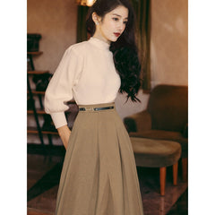outfit inspo French Retro Skirt Winter with Sweater Slimming Western Style Suit Women's Two-Piece Suit Autumn New