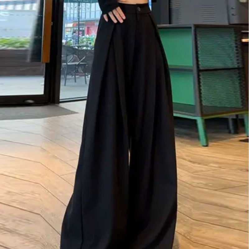 business casual outfits Pleated Wide-Leg Pants for Women Autumn New High Waist Straight Suit Pants Casual Draping Texture Pants