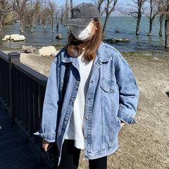joker costume female outfit Spring and Autumn Black Denim Jacket Top Women's Autumn Trendy Loose Korean Style Hong Kong Style Casual Fried Street Jacket