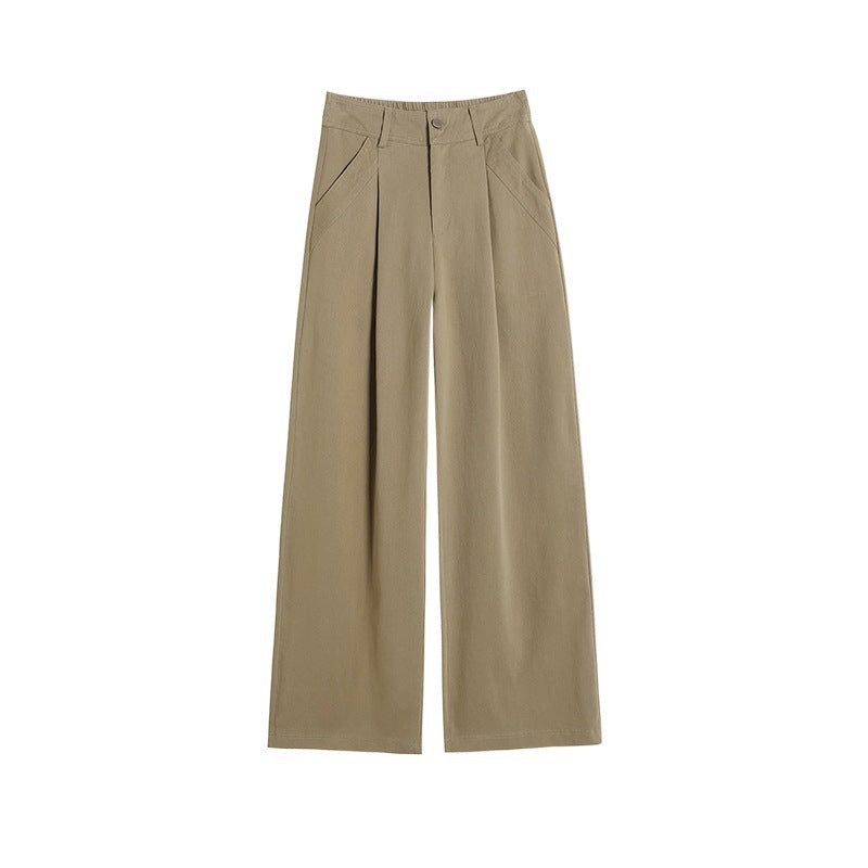 fashion outfits Autumn Tall Cotton Anti-Wrinkle Washed Casual Overalls Women's High Waist Straight Old Money Style Wide Leg Trousers
