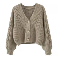 y2k outfits Collar Sweater Loose Women's Lazy Style Spring and Autumn Winter Vintage Twist Short Cardigan Thick Coat
