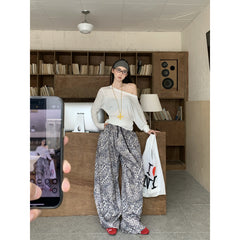 brunch outfit fall American Retro Leopard Print Wide-Leg Pants Women's Slimming Straight Pants Elastic Waist Casual Pants Sports Pants Mopping Pants