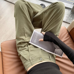 fashion outfits Autumn Tall Cotton Anti-Wrinkle Washed Casual Overalls Women's High Waist Straight Old Money Style Wide Leg Trousers