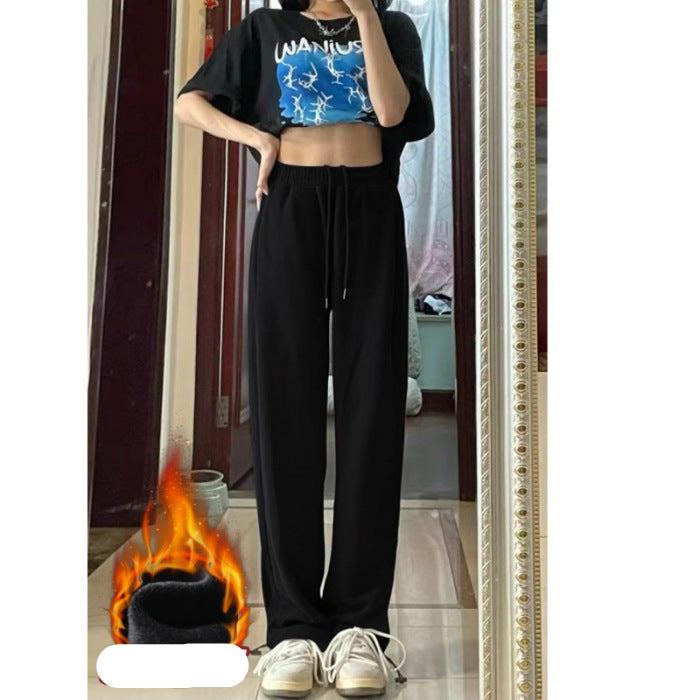 clothes Gray Sports Pants for Women Spring and Autumn New High Waist Loose Wide Leg Pants Ankle-Tied Sweatpants Slim Casual Pants Straight Pants