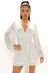joker costume female outfit Women's Sequin Dress Sequined V-neck Long Sleeve Nightclub Sexy Dress