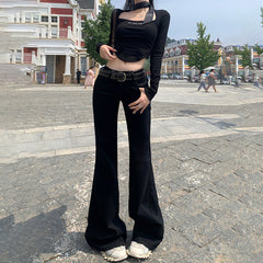 fashion outfits American Hot Girl Autumn Non-Stick Leg Flared Pants Mopping Floor Low Waist Jeans