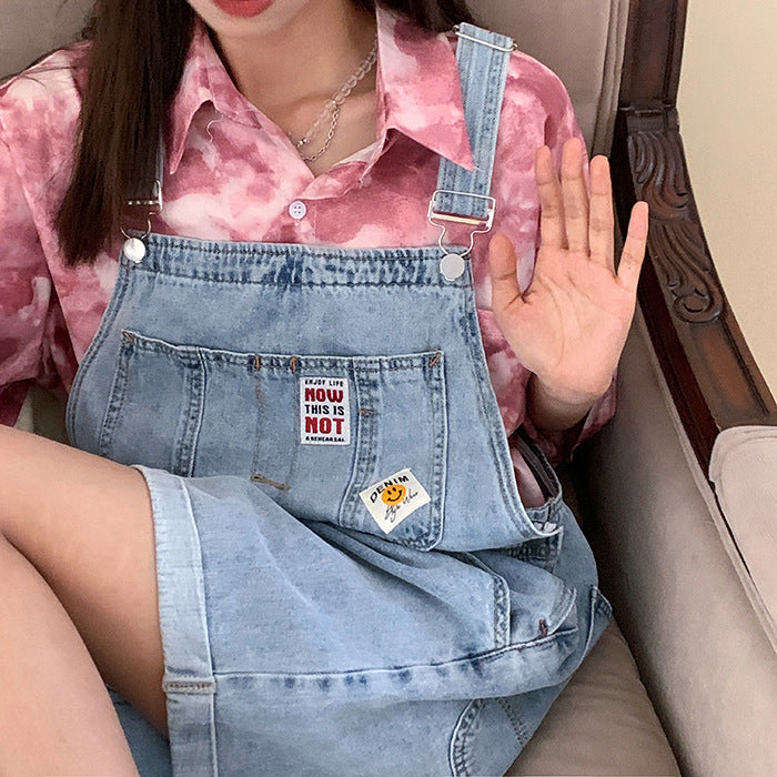 Denim Suspender Shorts Women's Summer College Style Net Red Loose Western Style Age-Reducing Cute Shorts