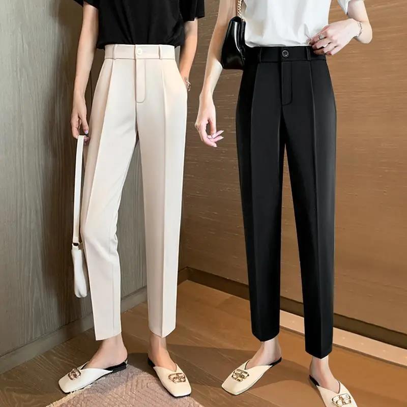 business casual outfits Loose Straight Suit Pants Women's Spring and Autumn High Waist Slimming Work Pants Casual Cropped Black Tapered Harem Pants Summer
