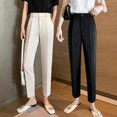 business casual outfits Loose Straight Suit Pants Women's Spring and Autumn High Waist Slimming Work Pants Casual Cropped Black Tapered Harem Pants Summer