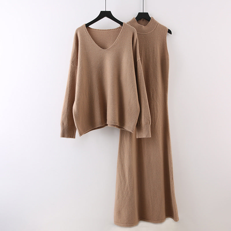 duo costumes High-End Small Dress Elegant Socialite Fried Street Western Style Gentle Sweater Two-Piece Suit Skirt for Women Autumn and Winter