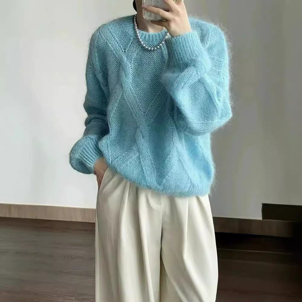 birkenstock clogs outfit fall Lazy Style Woolen Sweater Women's Autumn and Winter Loose Korean Style Knitted Soft Glutinous High-Grade Twisted Sweater round Neck
