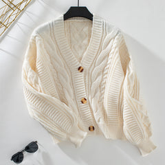 y2k outfits Retro Solid Color Twisted Knitted Cardigan Women's Autumn and Winter Loose Button Cardigan Sweater Coat