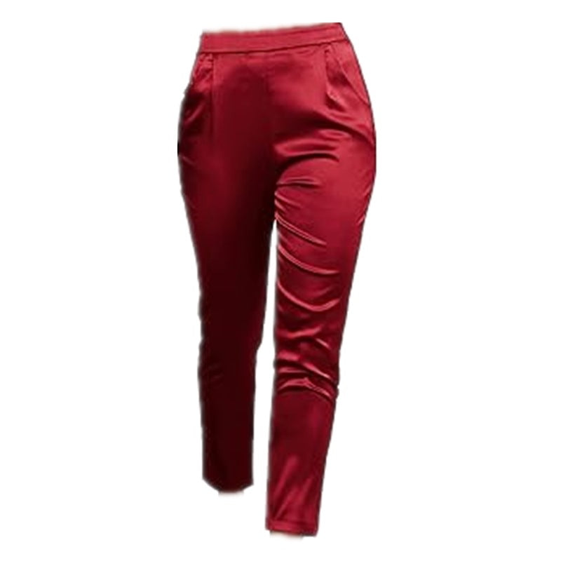 business casual outfits for women Women's Satin High Waist Trousers Artificial Silk Pocket Loose Casual Pants