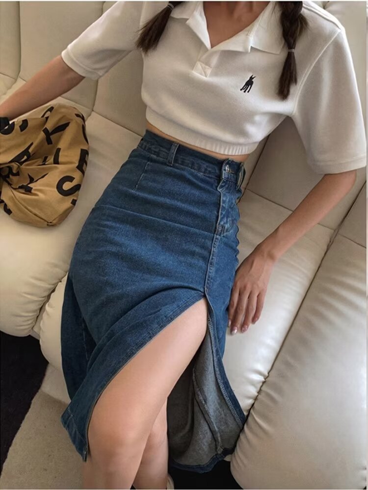 guys in skirts Denim Skirt Women's Fashionable Slim-Fit One-Step Hip Skirt Split Mid-Length High Waist plus Size Long Skirt