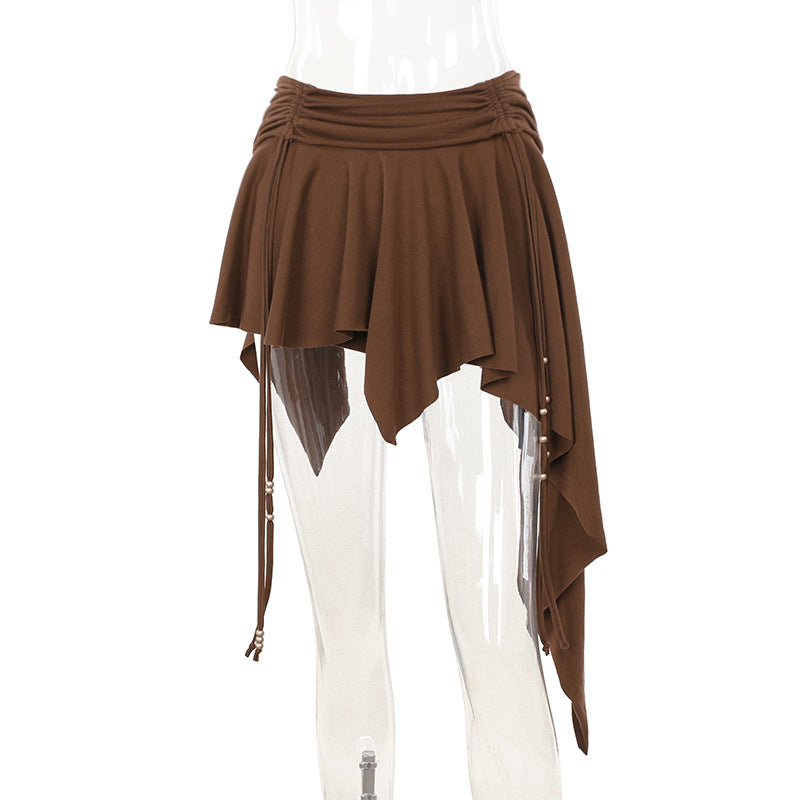 Summer New Mini Skirt Style Street Casual Versatile Irregular Drawstring Skirt for Women