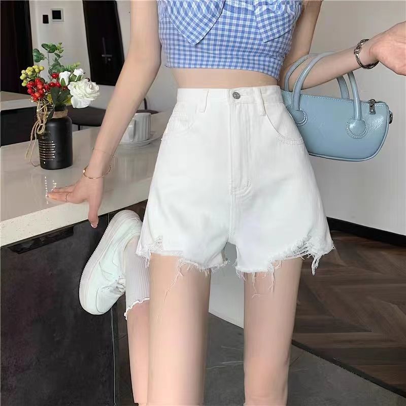 y2k outfits Flanging Denim Shorts Women's Summer New Retro Hong Kong Style High Waist Slimming Word Curling Overalls Pants