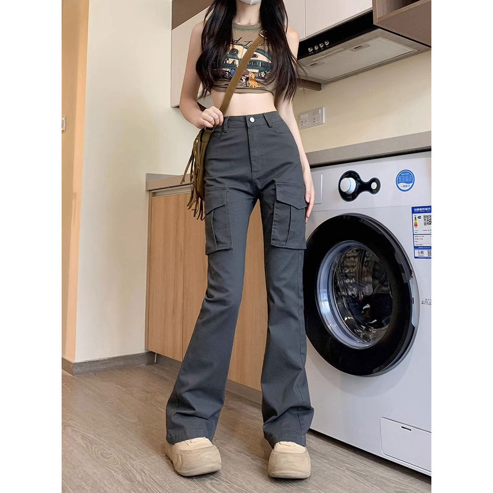 comfy school outfits American Style Micro Horn Overalls for Women Spring and Autumn New High Waist Slimming Retro Hot Girl Drape Horseshoe Pants Fashion