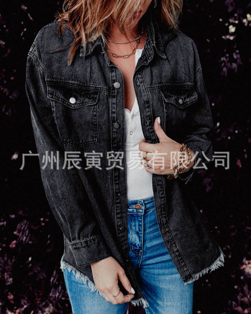 fashion outfits INS Autumn Street Hipster Denim Lapel Loose Simple Women's Shirt Three Colors Size 5