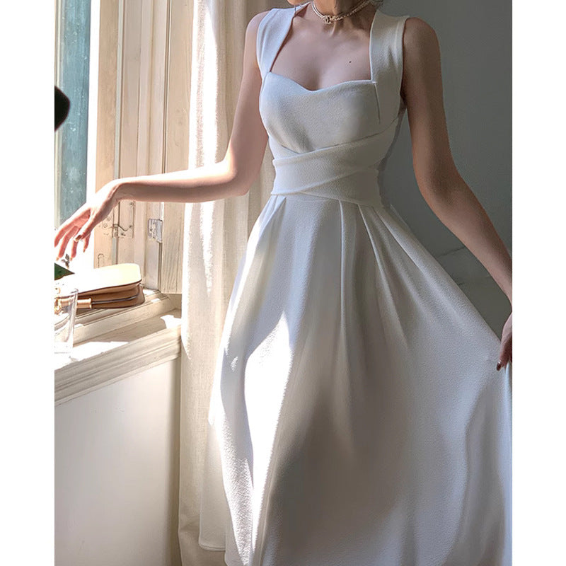 cybergoth dress to impress Elegant Fashionable White Cross Strap Sling Dress Women's Summer New Elegant Gentle Style Halter Dress