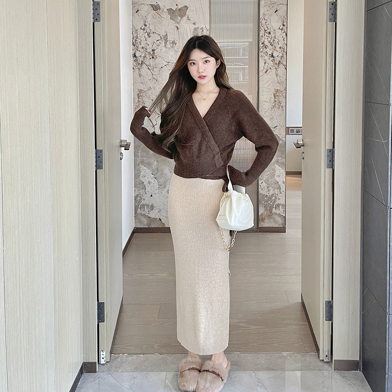 tailgate outfit black women Freeholiday Multi-Color Paper Storage, Side Slit Soft Glutinous Wool Skirt, Solid Color Slim-Fit Slimming Dress