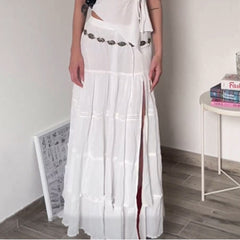 concert outfit INS Fashion Trendy Cotton Split Pure White Dress New Simple Casual All-Match Skirt for Women