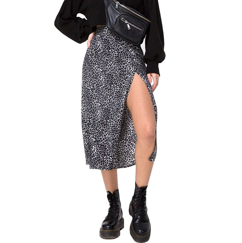 outfit ideas Skirt Leopard Print Long Skirt High Waist Split Hip Skirt Mid-Length A- line Skirt