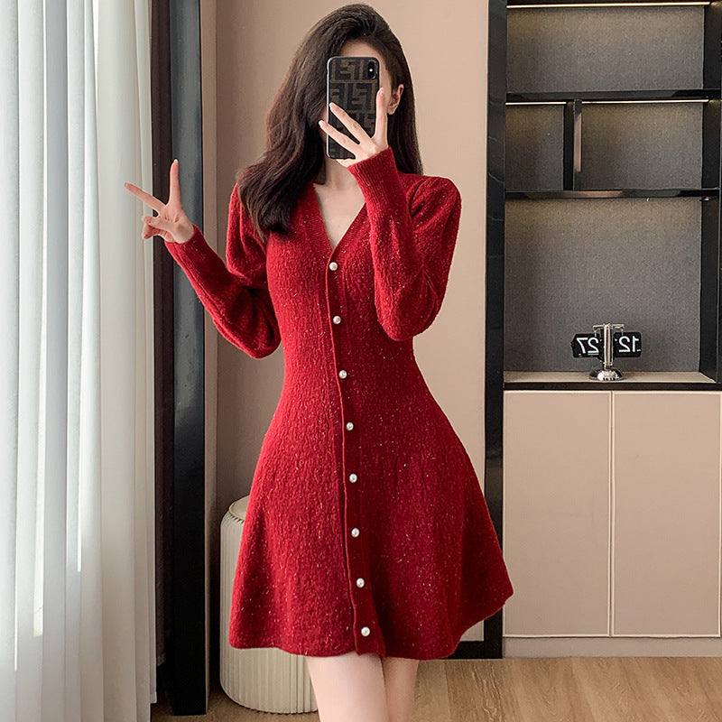 outfit inspo fall French V-neck Chanel Style Bright Silk Knitted Cardigan Autumn New Elegant Slim Mid-Length Sweater Women's Coat