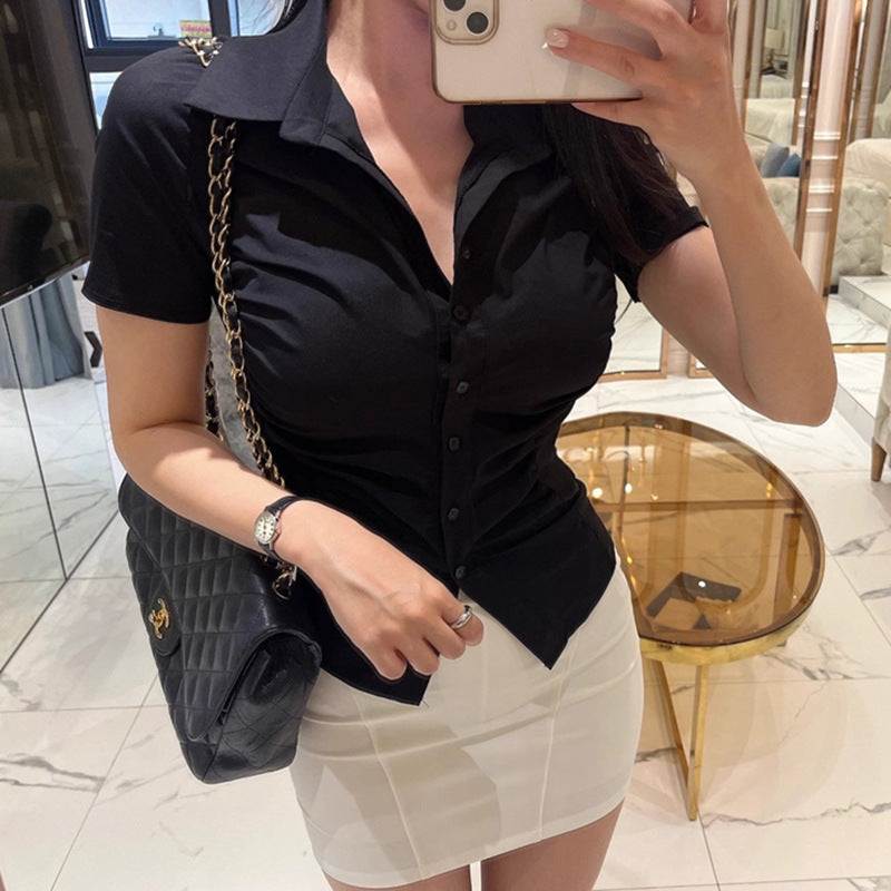 birthday outfit Long Sleeve/Short Sleeve Shirt Women's Elegant New Cardigan Women's Pleated Tight Waist Top Spring and Summer