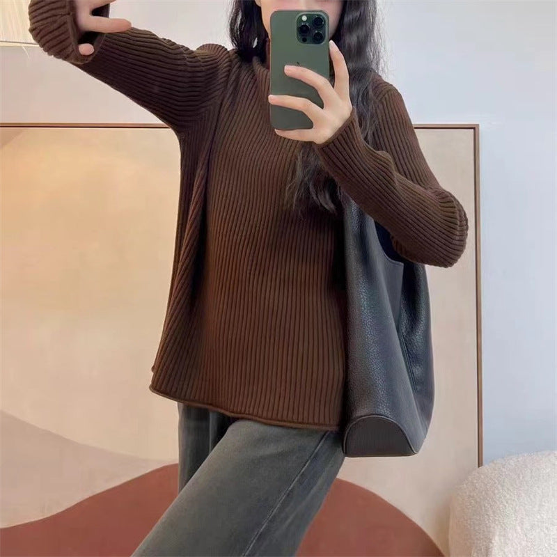 cold weather outfits Women's Half Turtleneck Bottoming Shirt Autumn and Winter Inner Wear Lazy Style Sweater High-Grade Soft Glutinous Loose Knitted Top