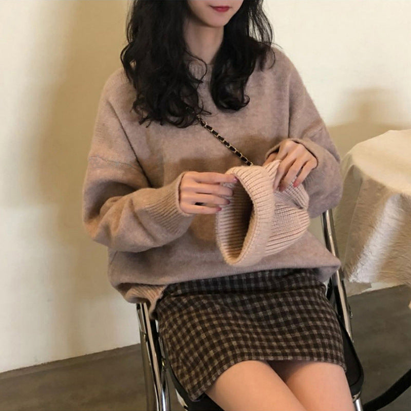 frat outfits Soft Nuo Sweater Women's Gray New Loose Lazy Style Autumn and Winter Outer Wear Korean Style Pullover Bottoming Shirt Inner Top Fashion