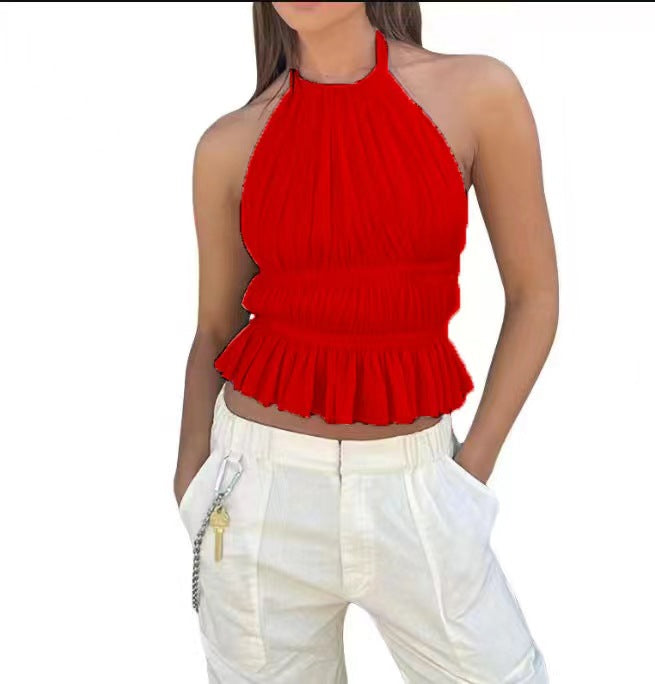 summer fits Sexy Sweet and Spicy Summer New Casual Chiffon Halter Backless Design Top Multi-Color