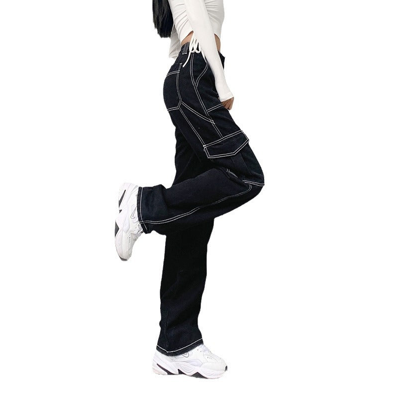 black sweater dress outfit High Waist Super Slimming Bright Line Air Jeans Women's Loose Street Casual Style Wide Leg Overalls Fashion