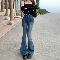 datenight fall outfits Multi-Color Retro High Waist Slim-Fit Stretch Flared Jeans Women's Cropped Trousers Lengthened