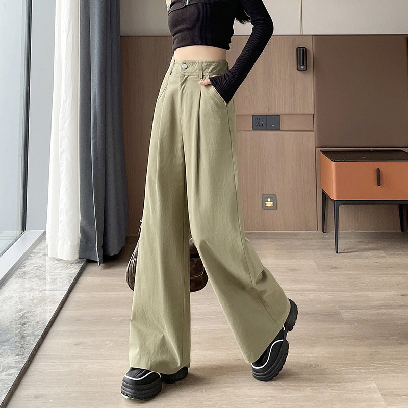 fashion outfits Autumn Tall Cotton Anti-Wrinkle Washed Casual Overalls Women's High Waist Straight Old Money Style Wide Leg Trousers