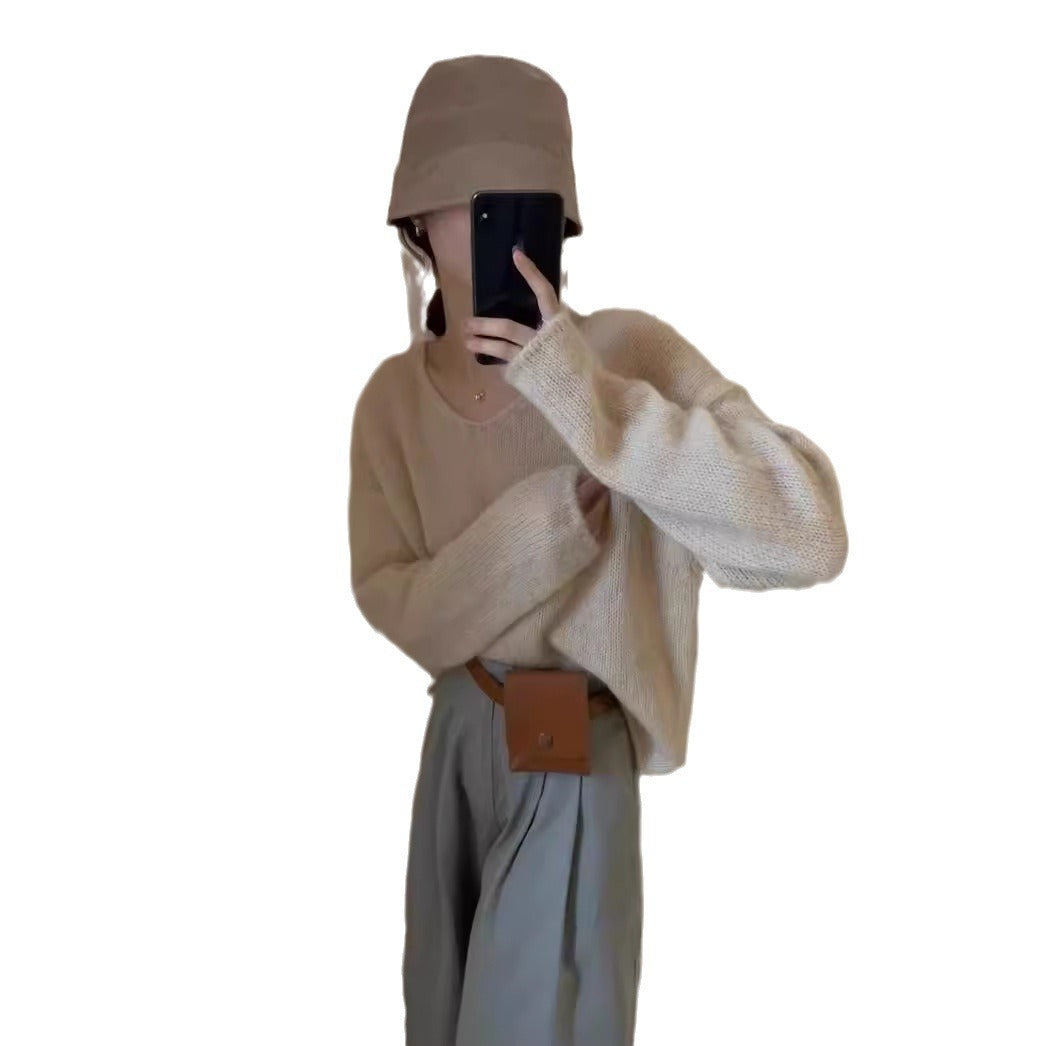 fall outfits aesthetic Korean Style Gentle Style Lazy V-neck 100 Wool Sweater for Women 2024 Autumn and Winter New Loose Slimming Sweater Top