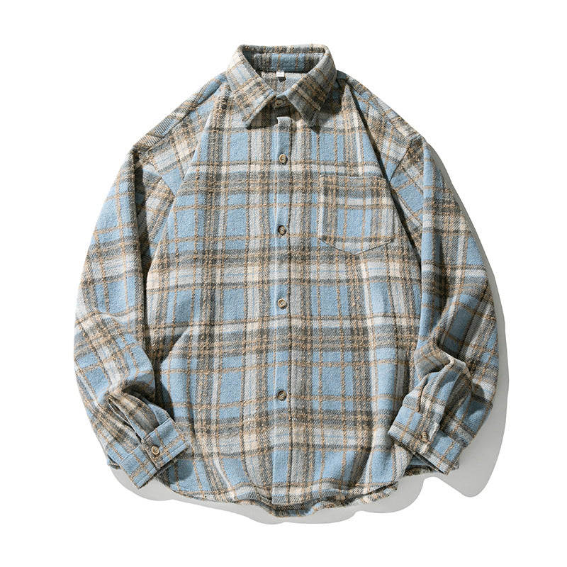 grunge outfits Korean Style Men's Retro Contrast Color Plaid Shirt Men's and Women's Autumn New Style Atmosphere Couple's Shirt Loose Coat