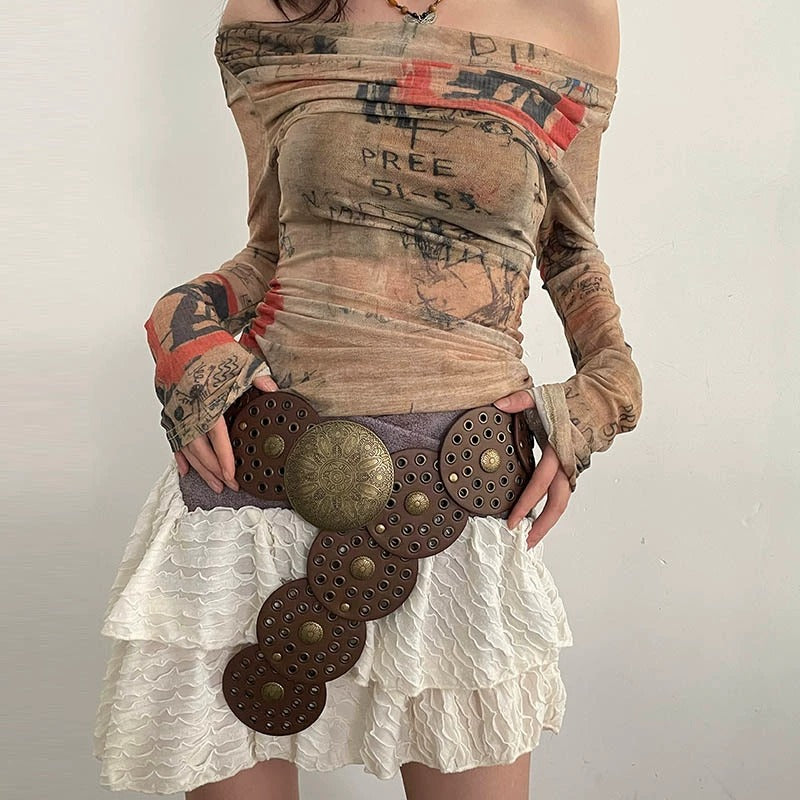 dress to impress outfits Wind Y2g Decorative Disc Waist Seal American Retro Asian Culture Belt Female Belt Fashion