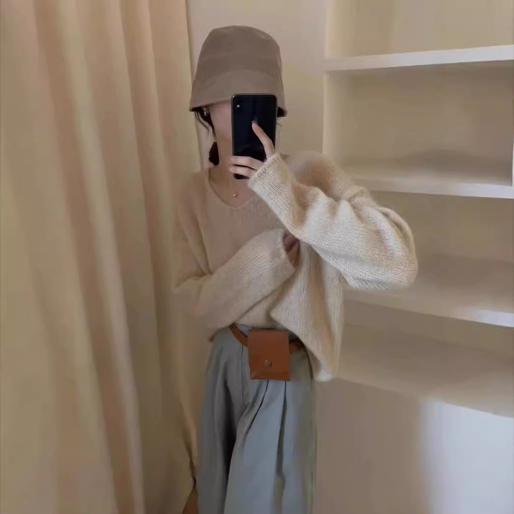 fall outfits aesthetic Korean Style Gentle Style Lazy V-neck 100 Wool Sweater for Women 2024 Autumn and Winter New Loose Slimming Sweater Top