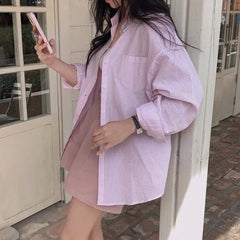 curvy casual outfits Chic Autumn Niche Temperament Simple Loose Striped Shirt Women's Long Sleeve Shirt Top