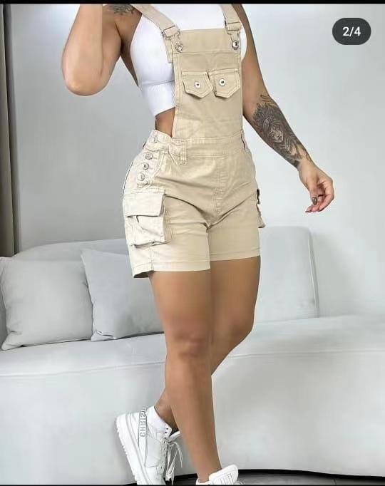 joker costume female outfit Women's New Summer Fashion Sexy Slim Solid Color Overalls with Pockets Shorts One-Piece Suspender Pants