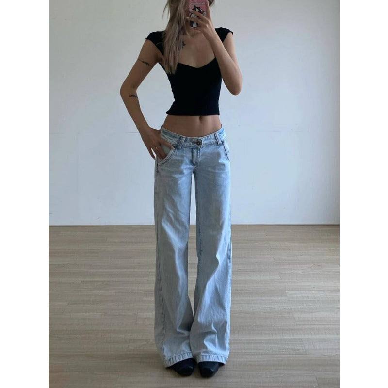 going out outfits High Street Hot Girl Super Stylish Jeans Women's Summer Retro Distressed Washed Straight Mop Pants
