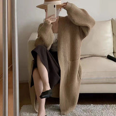 winter fits Autumn and Winter Korean Style Thick Wool Long Knitted Cardigan Women's Solid Color Loose Temperament Buckle-Free Sweater Coat
