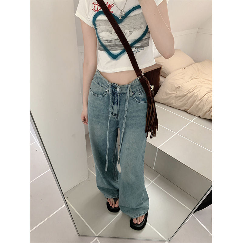 joker costume female outfit Plus Size Wide Leg Slimming Jeans Spring and Autumn Loose Casual High Waist Straight Trousers for Women