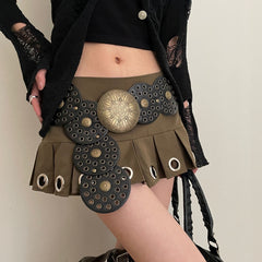 dress to impress outfits American-Style Retro round Hollow Waist Seal Waist Tight with Short Skirt Hot Girl Summer Fashion Belt