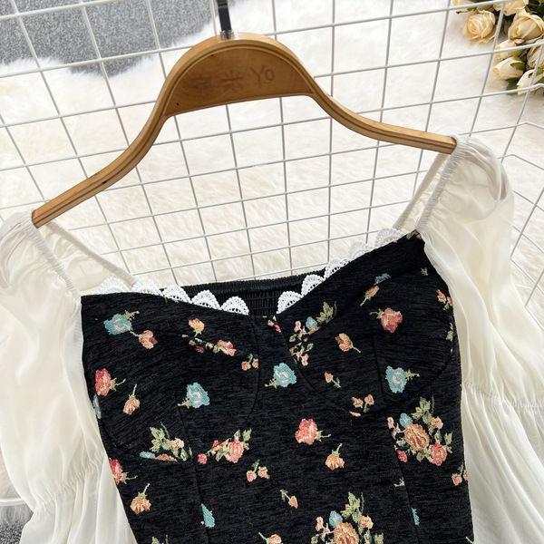 teacher outfits French Style Retro Elegant Embroidered Long Sleeve Square Collar Pullover Shirt Women's Slim Fit Western Style Short Outer Chiffon Shirt Top