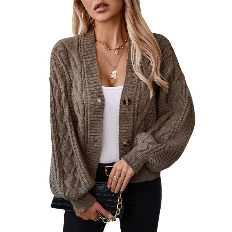 y2k outfits Retro Solid Color Twisted Knitted Cardigan Women's Autumn and Winter Loose Button Cardigan Sweater Coat