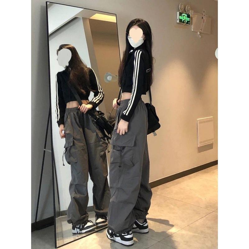 leapord halloween outfit Casual Overalls American Retro Hip Hop Women's Straight Loose High Waist Slimming Multi-Pocket Sports Casual Pants