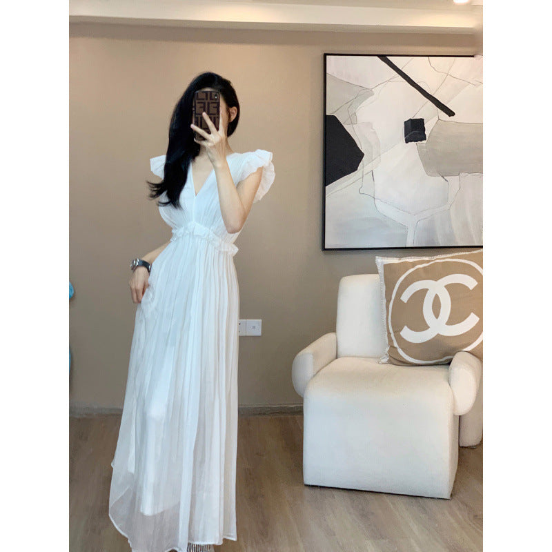 black sweater dress outfit French Style Dress Women's Summer Elegant Waist Slimming White Fairy Dress