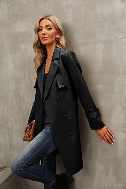 women’s outfits Winter and Autumn Women's Double-Breasted Fashion Casual Trench Coat